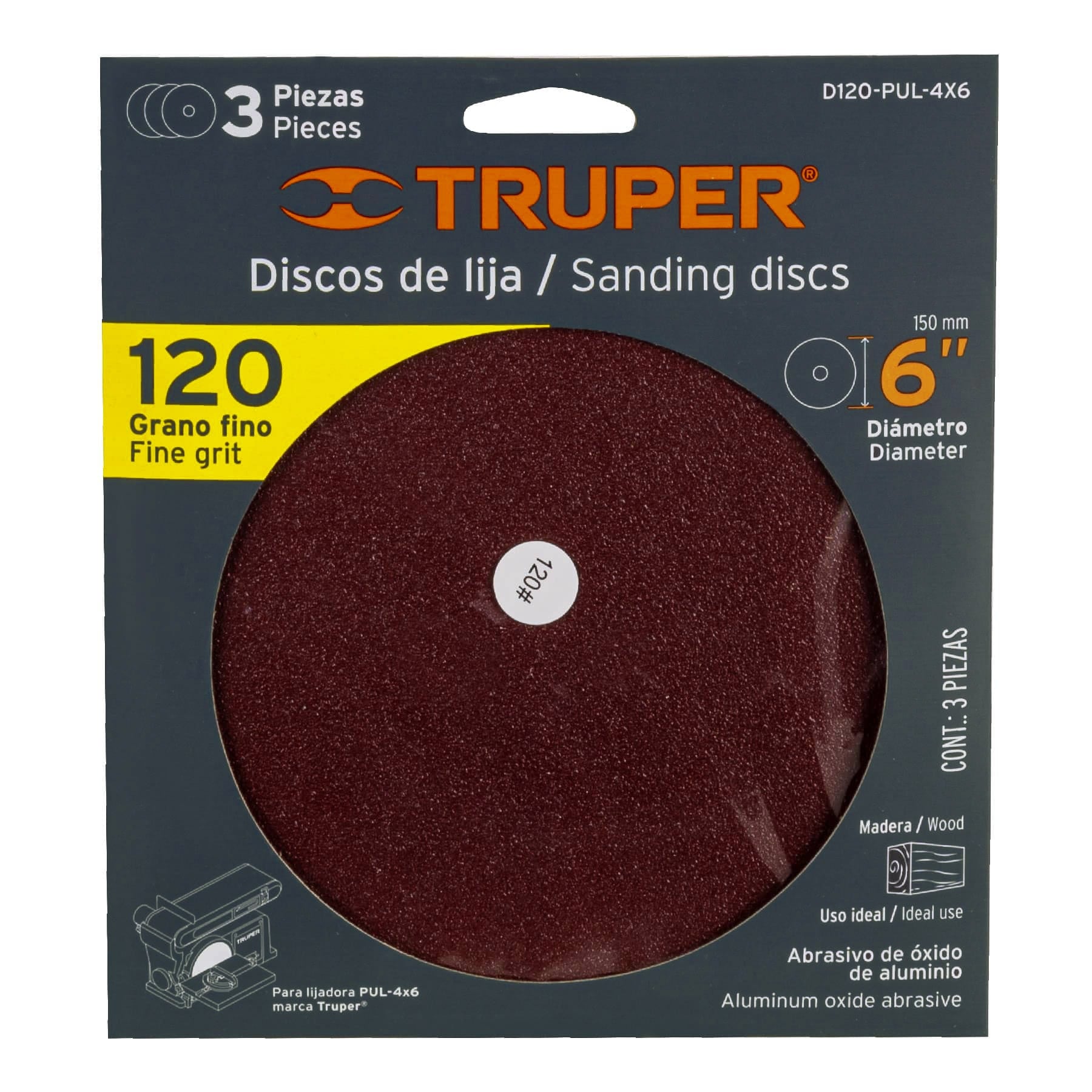 Disco lija 4-1/2 con respaldo de fibra, grano 120 Truper