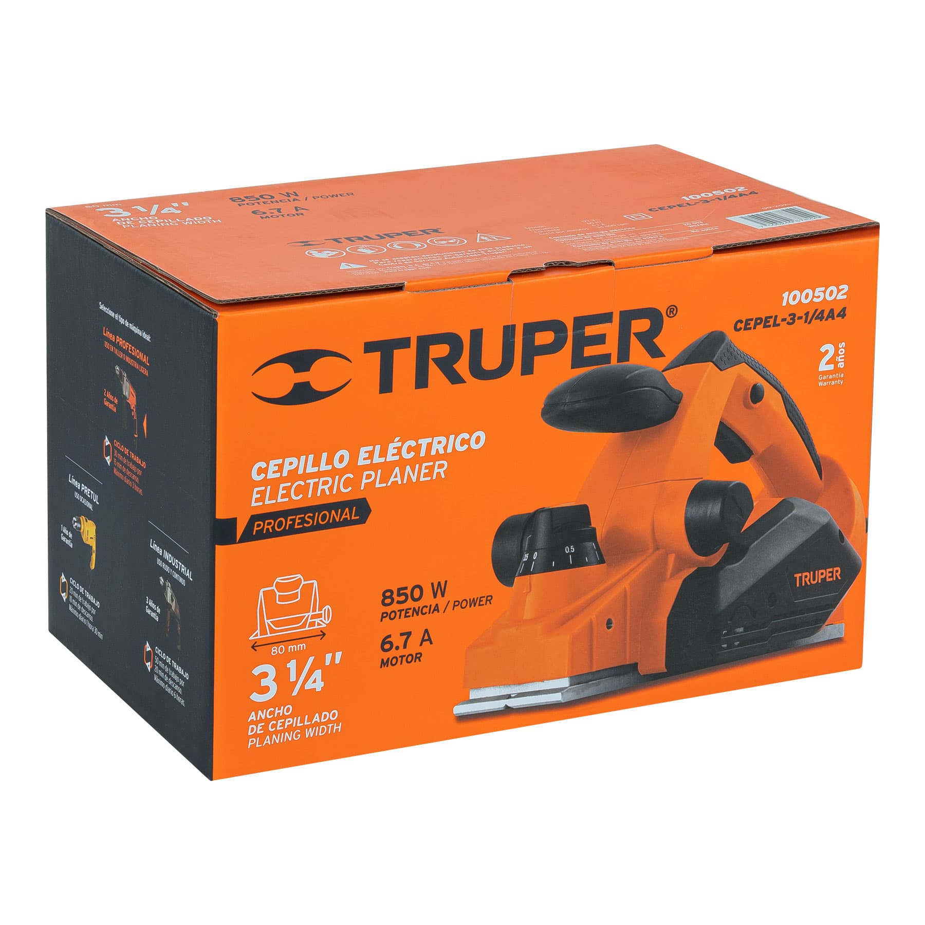 Cepillo eléctrico 3-1/4 850 W, profesional, Truper